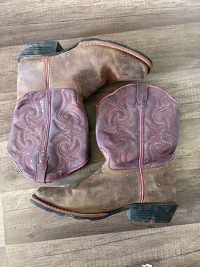 Dan Post Kids Brown and Pink Embroidered Western Boots